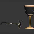 White Sunglasses With Gold Frame And Black Goblet Featuring Golden Decoration