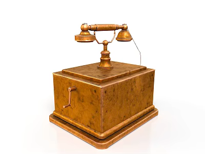 Vintage Wooden Telephone Classic Design With Bells For Home Living Items 3d model