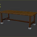 Long Wooden Table With Textured Surface And Metal Leg Bases Design