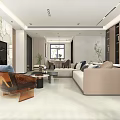 Modern Living And Dining Room Interior Design With Sofa Coffee Table Plant And Wooden Cabinets
