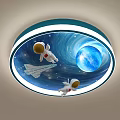 Space Themed Ceiling Light With Astronauts Rocket Earth And Blue Wave Design 3d model