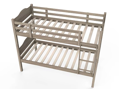 Wooden Bunk Bed with Ladder and Solid Wood Frame for Kids Bedroom Furniture 3d model