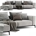 Modern Gray Fabric Sectional Sofa With Checkered Pillows And Knitted Throws 3d model