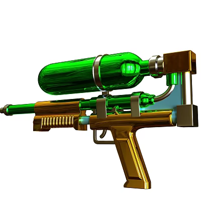 Unique Green Gold Weapon With Transparent Bottle And Metallic Gun Structure 3d model
