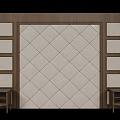 Bed Backdrop Wall With Wooden Frame And Diamond Pattern Upholstered Panel And Side Nightstands 3d model