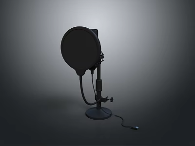 Practical Black Microphone Pop Filter With Adjustable Stand And Cable For Recording Needs 3d model
