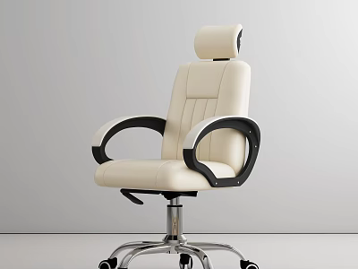 Beige Office Chair With Black Armrests Stitched Design And Metal Base On Wheels 3d model
