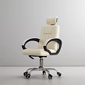 Beige Office Chair With Black Armrests Stitched Design And Metal Base On Wheels