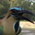 Colorful Bird With Vibrant Green Blue Plumage And Open Large Beak In Natural Grassland Setting