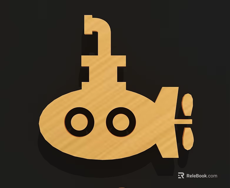 Wooden Submarine Icon Design With Round Windows And Rear Propeller 3d model 