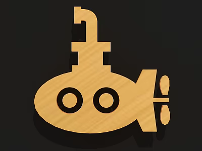 Wooden Submarine Icon Design With Round Windows And Rear Propeller 3d model