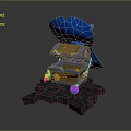 Magical Treasure Chest With Blue Lid Golden Decorations On Stone Platform And Purple Ball