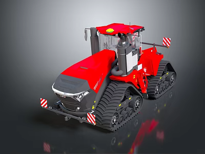 Red Tracked Agricultural Vehicle With Cab And Warning Stripes For Farming 3d model