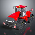 Red Tracked Agricultural Vehicle With Cab And Warning Stripes For Farming