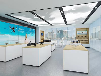 Modern Retail Store Interior With Open Layout Display Counters And Lighting Fixtures 3d model