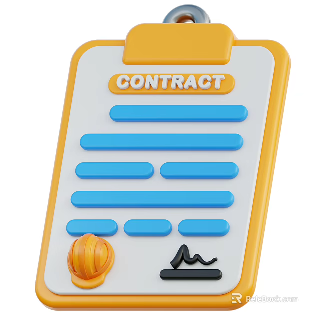 Contract Notebook With Clipboard Design Blue Lines Orange Scroll And Signature Icon 3d model 