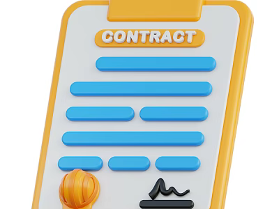Contract Notebook With Clipboard Design Blue Lines Orange Scroll And Signature Icon 3d model