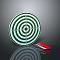 Green And White Circular Dartboard With Red Darts For Sports Equipment