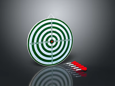Green And White Circular Dartboard With Red Darts For Sports Equipment 3d model