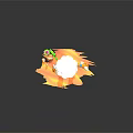 Orange Character With Fluffy White Hair Blue Sash Red Pants And Small Green Creature