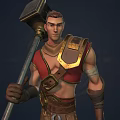 Warrior Character Front Back Views Holding Hammer With Armor Outfit On Stone Slab Base
