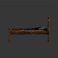 Classic Wooden Double Bed With Carved Posts Red Blanket And Gray Pillow