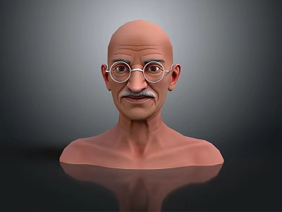 Realistic Bald Male Game Movie Character 3D Model With Round Glasses Mustache And Facial Details 3d model