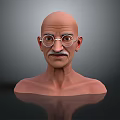 Realistic Bald Male Game Movie Character 3D Model With Round Glasses Mustache And Facial Details