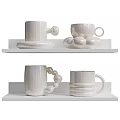 White Decorative Mugs With Unique Handles And Cloud Shaped Bases On Shelves
