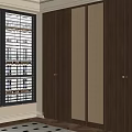 Modern Wooden Wardrobe Design With Rattan Panels And Sliding Doors