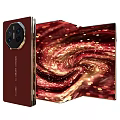 Luxury Foldable Smartphone With Red Black Swirl Design And Hexagonal Camera Module