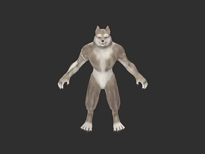 Wolf Like Humanoid Creature With Muscular Body Standing 3d model