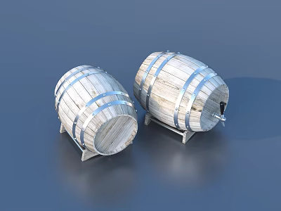 Traditional Wooden Barrels With Metal Hoops As Practical Household Items For Daily Use 3d model