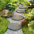Lush Garden Landscape Design With Stepping Stones Green Grass And Tropical Plants
