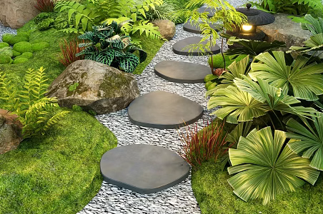 New Chinese Courtyard Micro Terrain Landscape Stone Ting Step Courtyard Sick 3d model