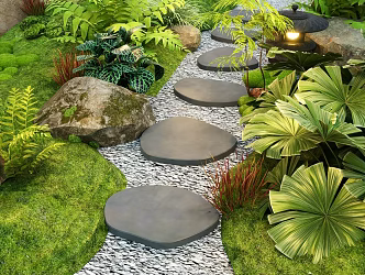 New Chinese Courtyard Micro Terrain Landscape Stone Ting Step Courtyard Sick 3d model