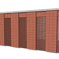 Red Brick Feature Wall with Lattice Design and Decorative Panels Layout 3d model