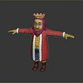 Cartoon King Character Wearing Golden Crown Red Robe With Beard And Outstretched Arms