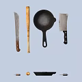 Practical Household Living Supplies Including Knife Wooden Rolling Pin Frying Pan And Cleaver
