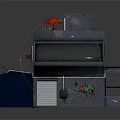 Noodle Shop Building With Neon Sign Red Umbrella On Terrace And Gray Exterior