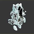Heroic Character Confronting Magical Creature In Snowy Terrain With Flames Smoke And Rocks