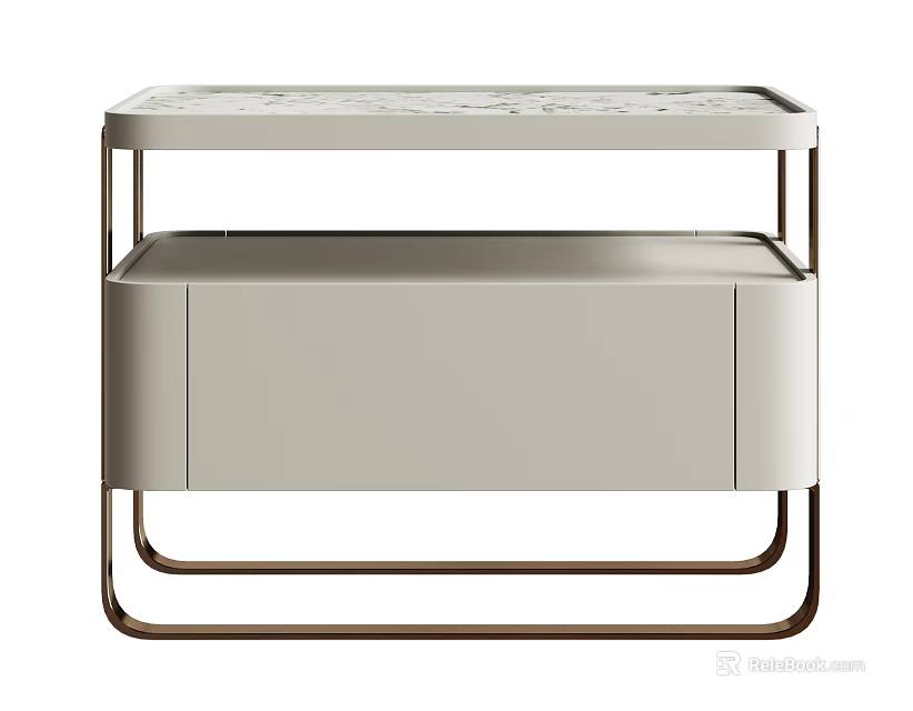 Modern Light Gray Side Table With Perforated Top Metal Frame And Storage Drawer 3d model 