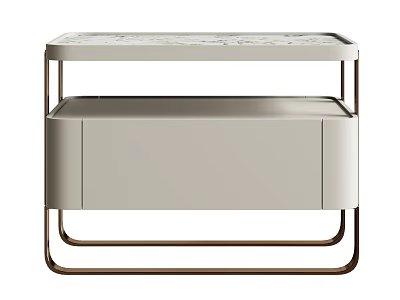 Modern Light Gray Side Table With Perforated Top Metal Frame And Storage Drawer 3d model