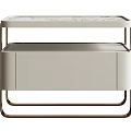 Modern Light Gray Side Table With Perforated Top Metal Frame And Storage Drawer