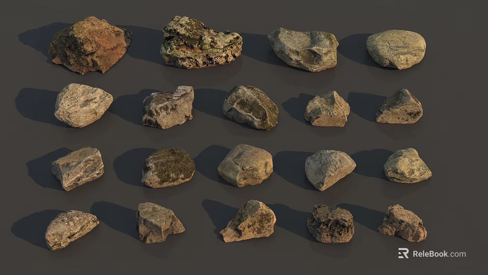 Natural Stone Samples Displaying Various Shapes And Different Textures 3d model 