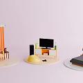 Colorful Furniture Collection Featuring Orange Chair Gray Bed And TV Stand