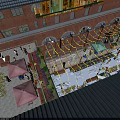 Festive Commercial Street With Red Brick Buildings Christmas Decorations Festive Lights And Snowy Ground