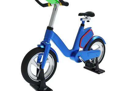 Modern Kids Bicycle Featuring Blue Frame Green Handlebar And Training Wheels 3d model