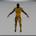 Golden Robot Character With Metallic Armor Black Head Standing Pose Shiny Surface 3D Rendering 3d model