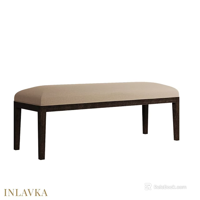 Modern Minimalist Upholstered Bench With Beige Cushion And Dark Wooden Legs 3d model 